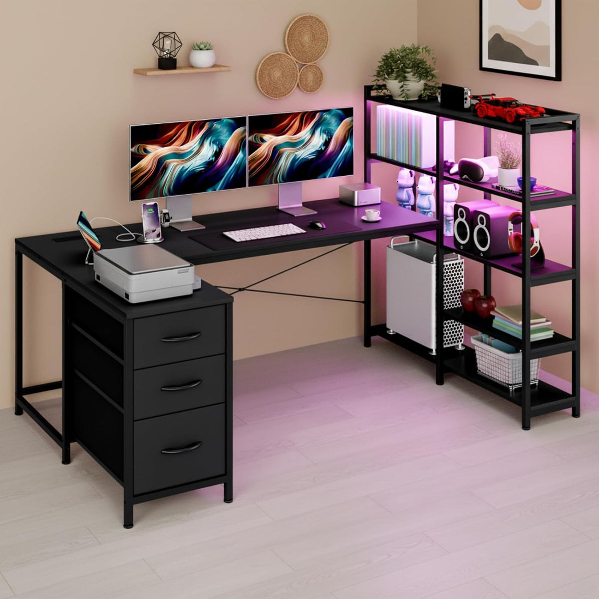 LED U-Shaped Desk 164cm