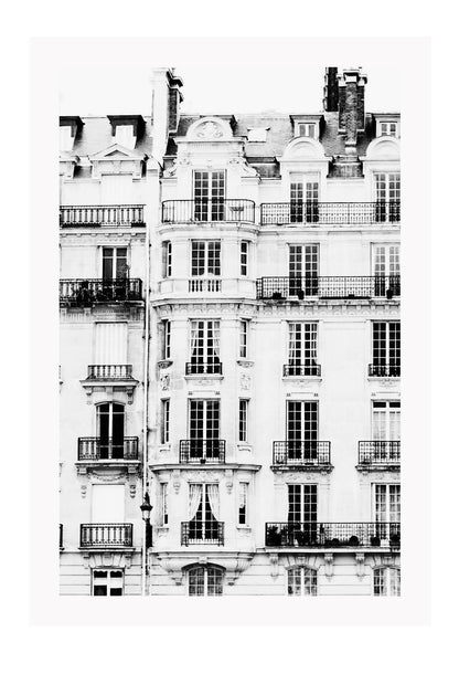 Black and white print photography minimal france windows and balconies architecture 