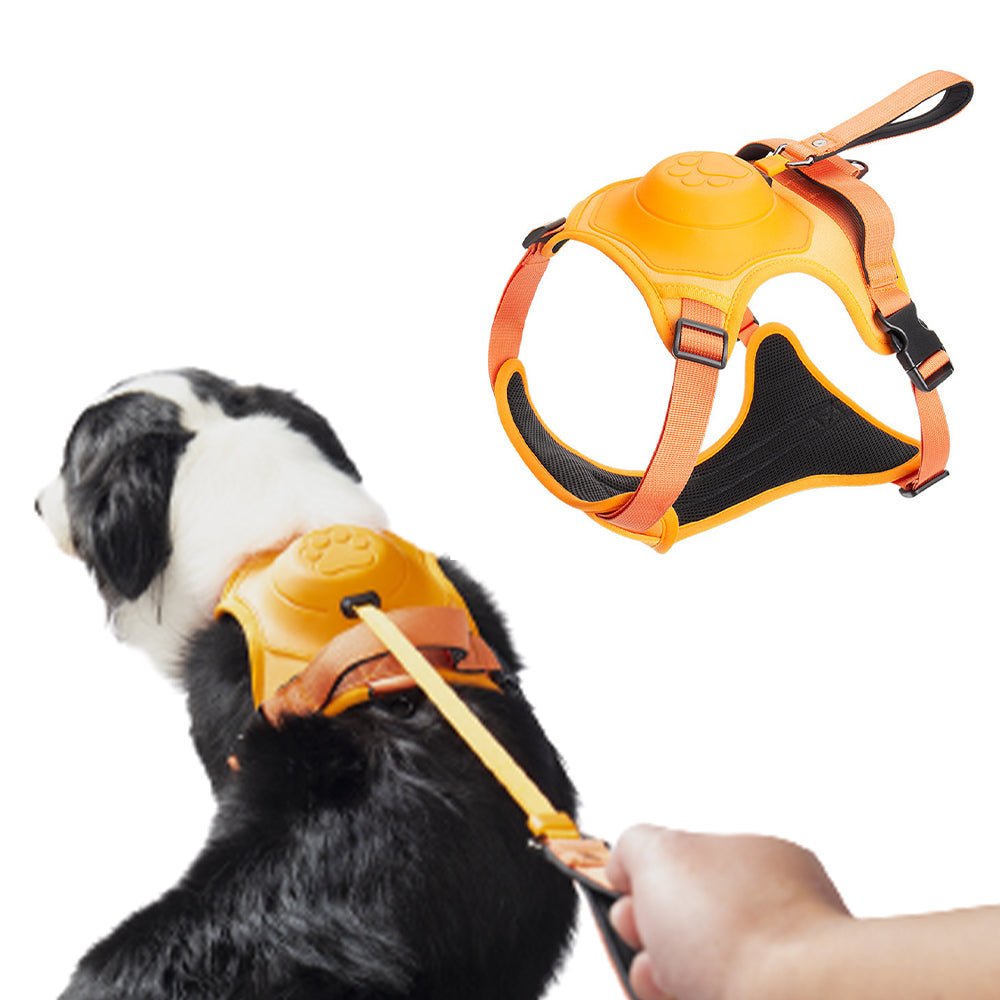 Vibe Geeks Ultimate 2-in-1 Reflective No-pull Dog Harness with Retractable Leash and Control Handle - Orange - Xl