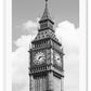 A black and white urban wall art with classic architecture Big Ben in London. 