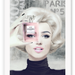 Fashion illustration iconic Marilyn Monroe holding Chanel perfume bottle in pink 