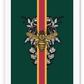 Fashion print with Gucci Bee on green background on red and gold stripe.