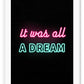 Typography neon sign Biggie Smalls Iconic Tupac song lyrics song pink and teal on black background