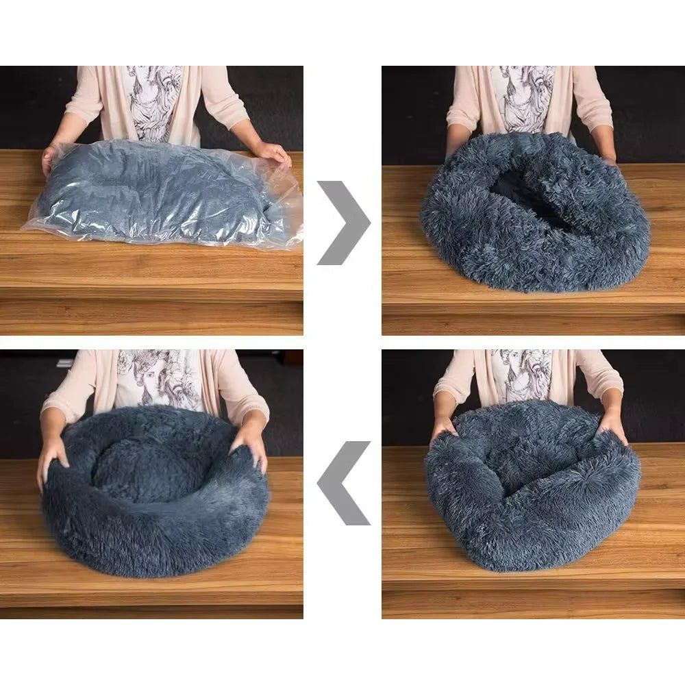 XXL-80cm Dark Gray PawfectFriend Dog Pet Cat Calming Bed Plush Beds Large Fluffy Donut Comfy Cushion Puppy Mat