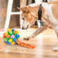 Yellow Ball And Colorful Strips Of Fabric Interactive Pet Snuffle Ball - Treat-Dispensing Toy for Dogs and Cats, 20 cm TPR and Felt Fabric for Mental Stimulation