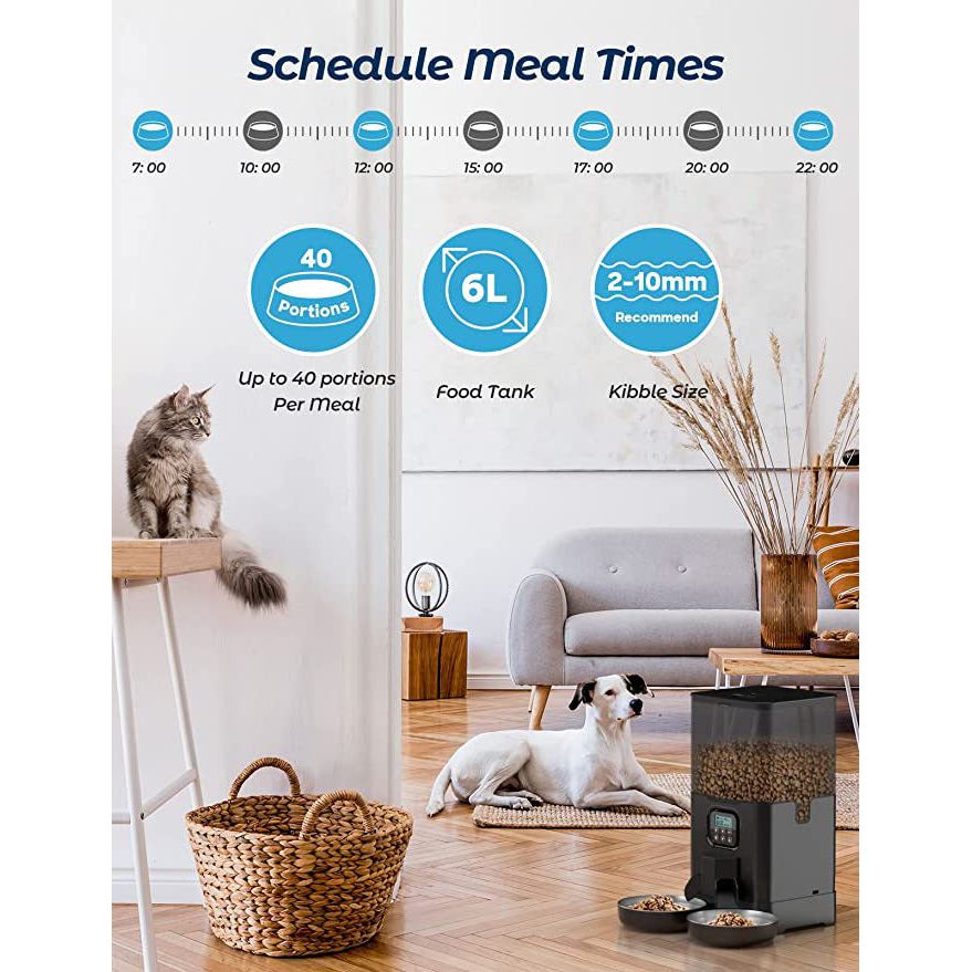 YES4PETS 6L Automatic Digital Pet Dog Cat Feeder Double Food Bowl Dispenser