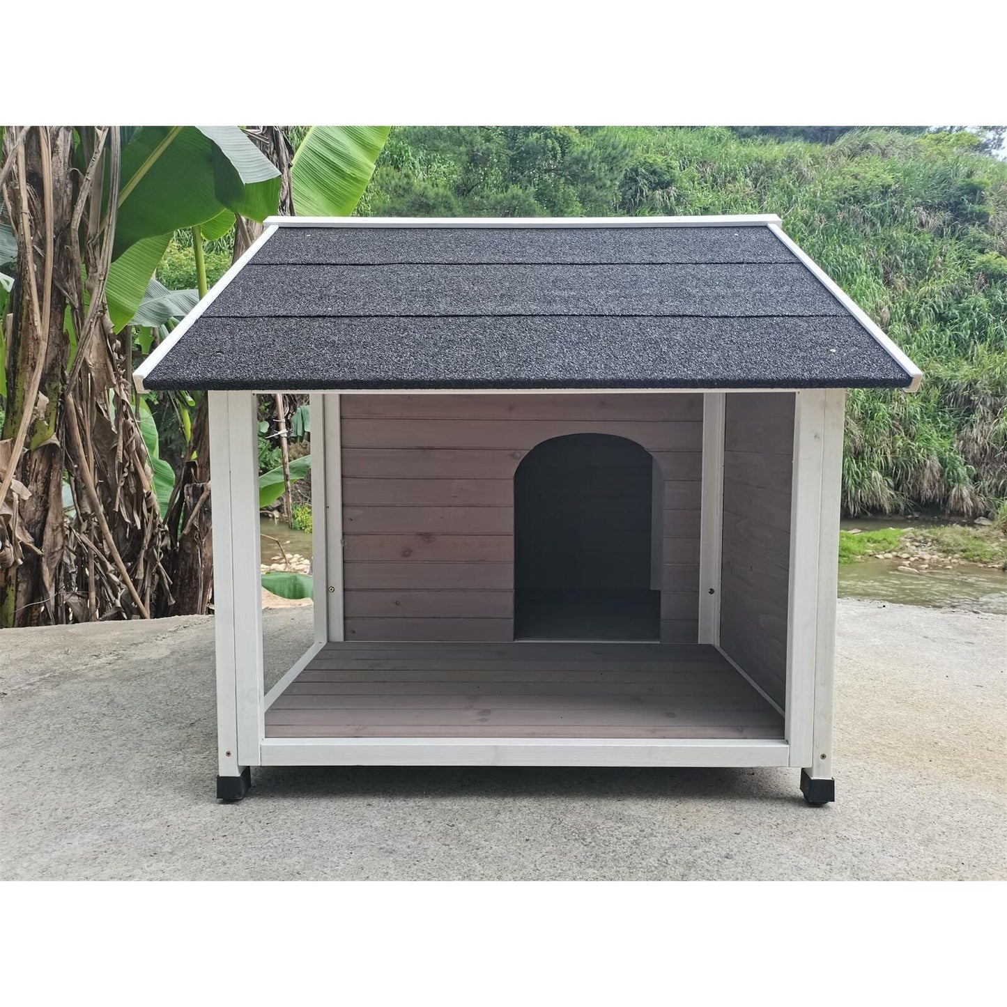 YES4PETS L Timber Pet Dog Kennel House Puppy Wooden Timber Cabin 130x105x100cm Grey
