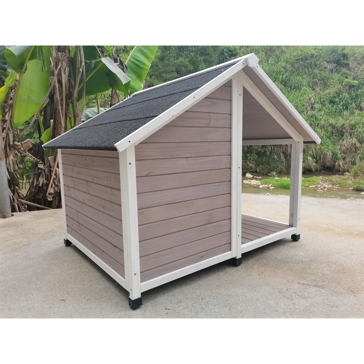 YES4PETS L Timber Pet Dog Kennel House Puppy Wooden Timber Cabin 130x105x100cm Grey