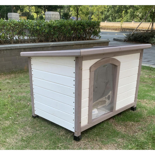YES4PETS M Timber Pet Dog Kennel House Puppy Wooden Timber Cabin With Stripe White