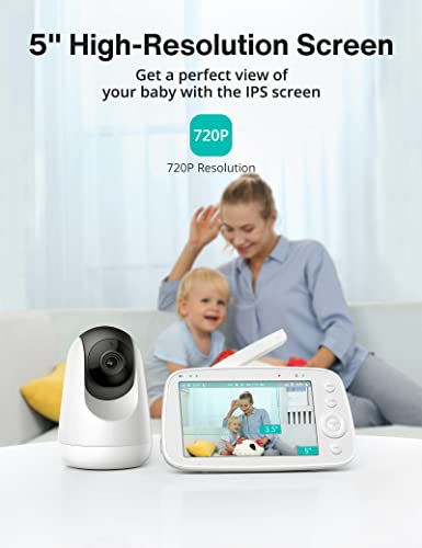 Baby Monitor, 5 inch HD Display Video Monitor, with Auto-Pilot Camera and Two-Way Audio, Night Vision and Thermal Monitor(AU Plug, 240V)