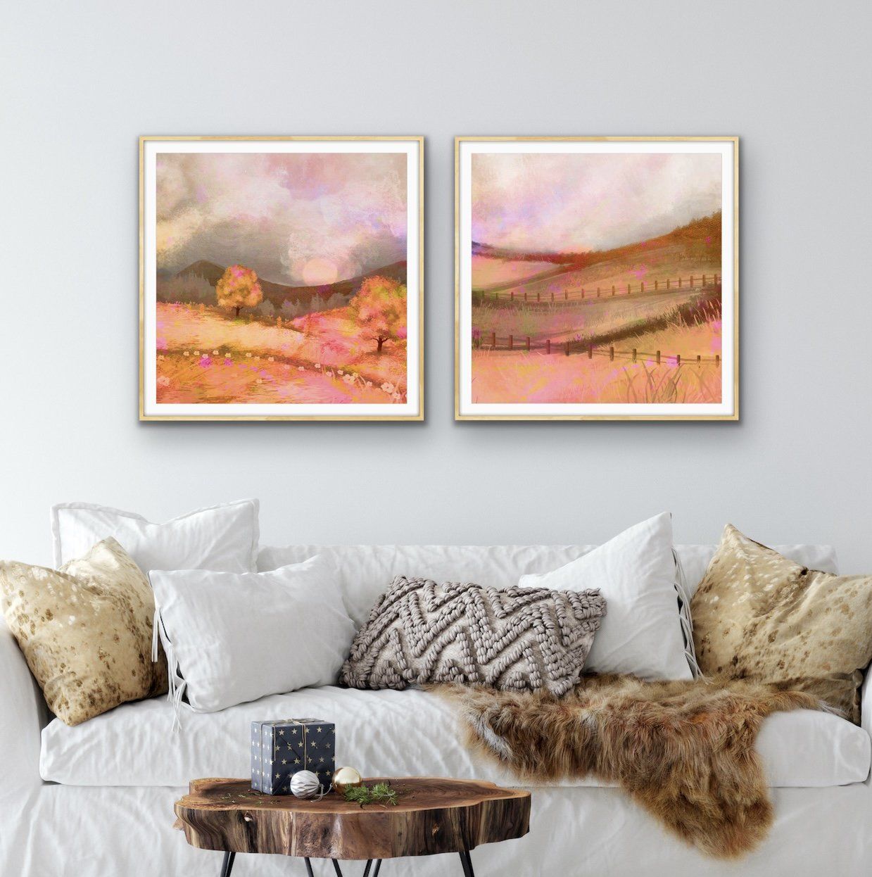 Glowing Lands - Two Piece Orange Square Abstract Print Set