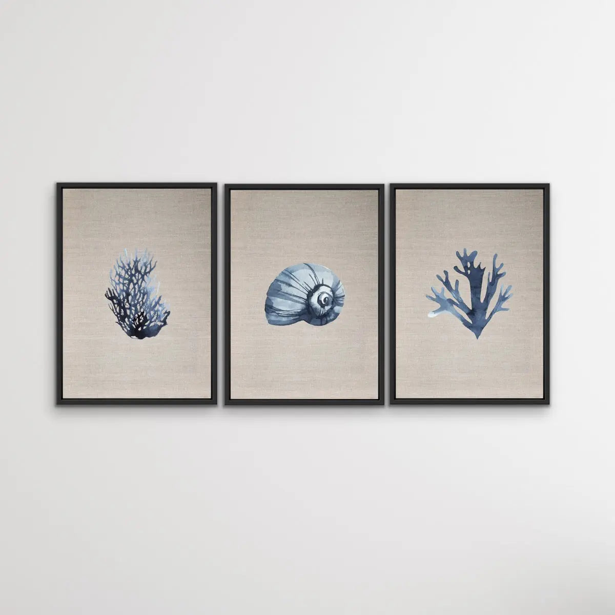 Hamptons Dark Coral On Linen Seaside Wall Art Prints - Three Piece Art Print